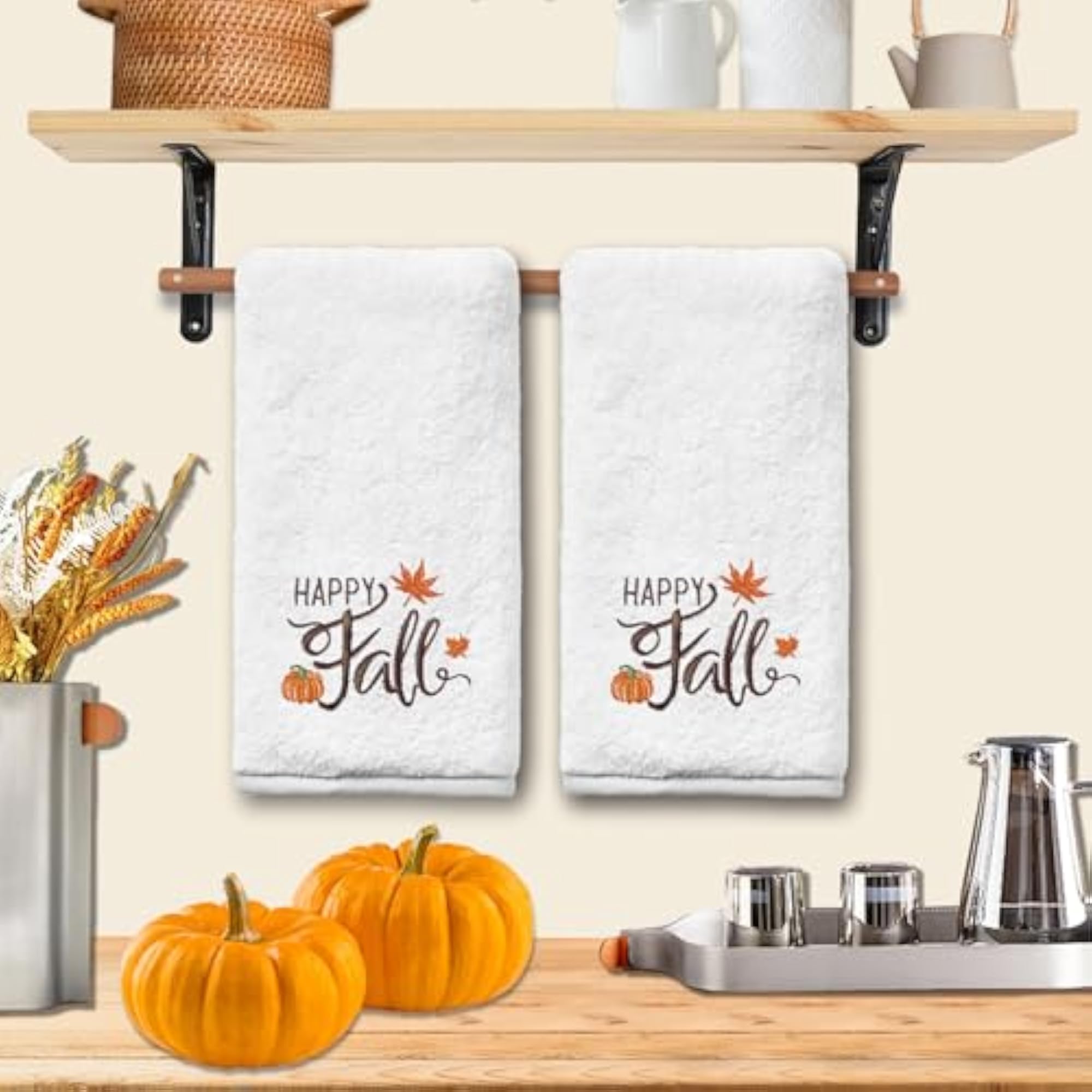 Fall Hand Towels for Bathroom Set of 2, Pumpkin Decor